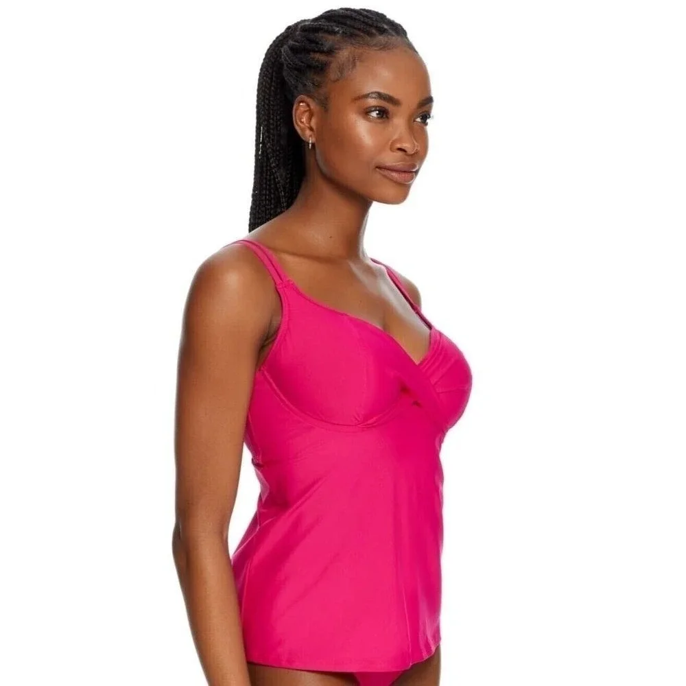 Birdsong Size 34DDD Bare Necessities Pink Underwire Wrap Tankini Swim Top Pink - Picture 6 of 11